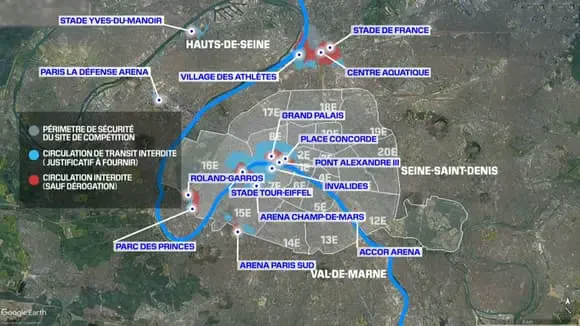 carte JO 2024 périmètres 