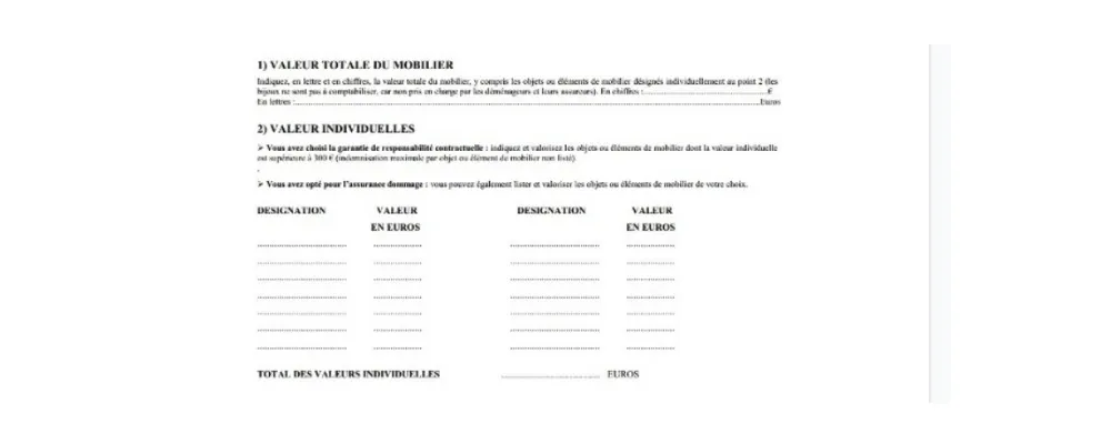 déclaration de valeur