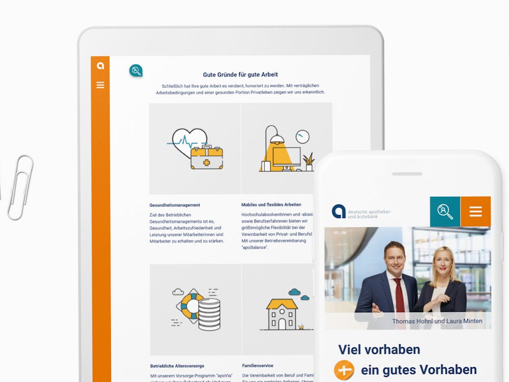 apoBank Karriere-Website: iPad und iPhone mit Karriere Webseite