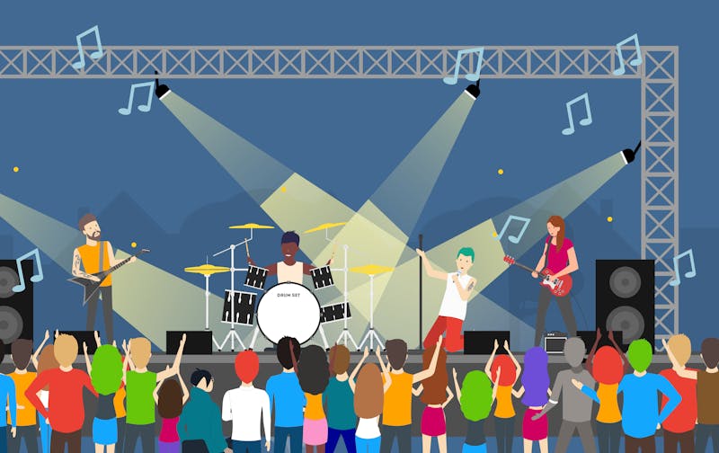 Tónleikar þar sem hljómsveit stendur á sviði og er að spila. Ljóskastarar lýsa upp sviðið. Fyrir framan sviðið stendur hópur af fólki og nýtur tónlistarinnar. Myndin er í lit fyrir utan einn gest sem er greinilega að káfa á gestinum fyrir framan sig. Það er ekki góð skemmtun.