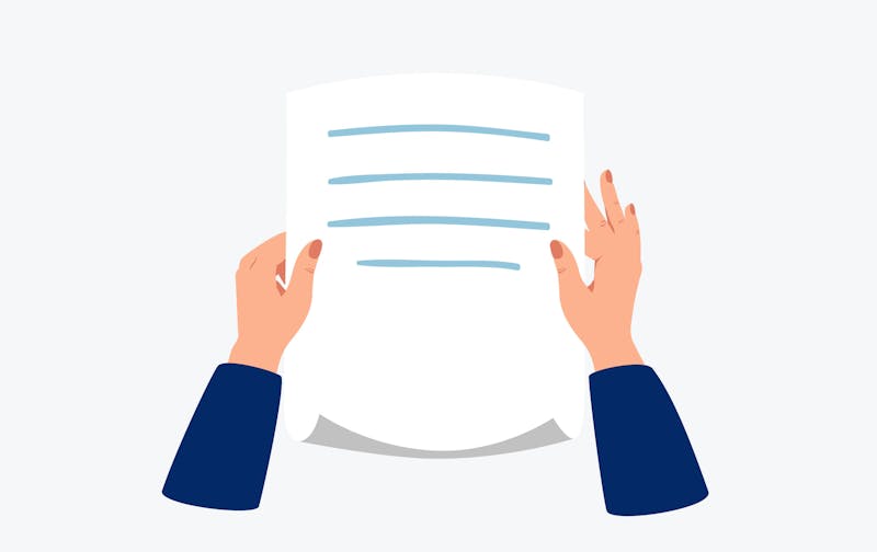 Hendur halda á skjali