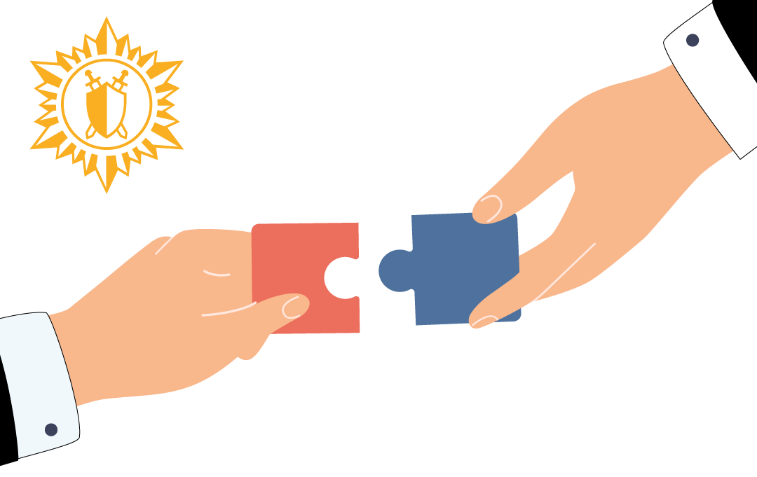 Two hands about to put together a puzzle pieces.