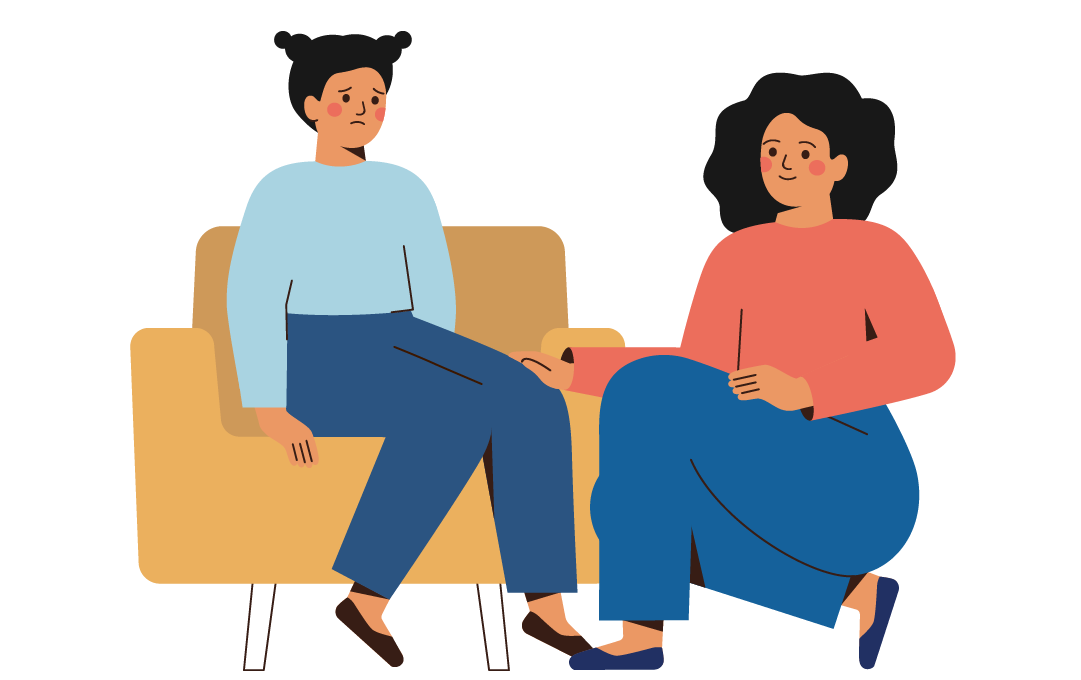 Foreldri talar við barnið sitt.