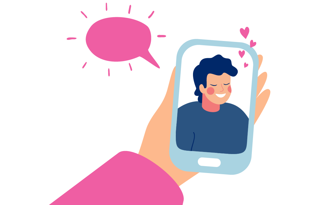 A person holds a phone in a video call with someone they are in love with.