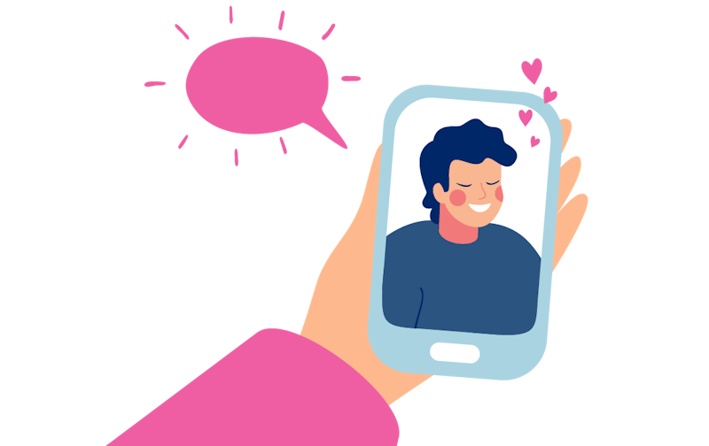 A person holds a phone in a video call with someone they are in love with.