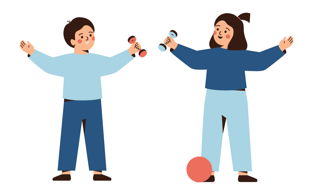 Tvö börn eru hamingjusöm og að hreyfa sig.