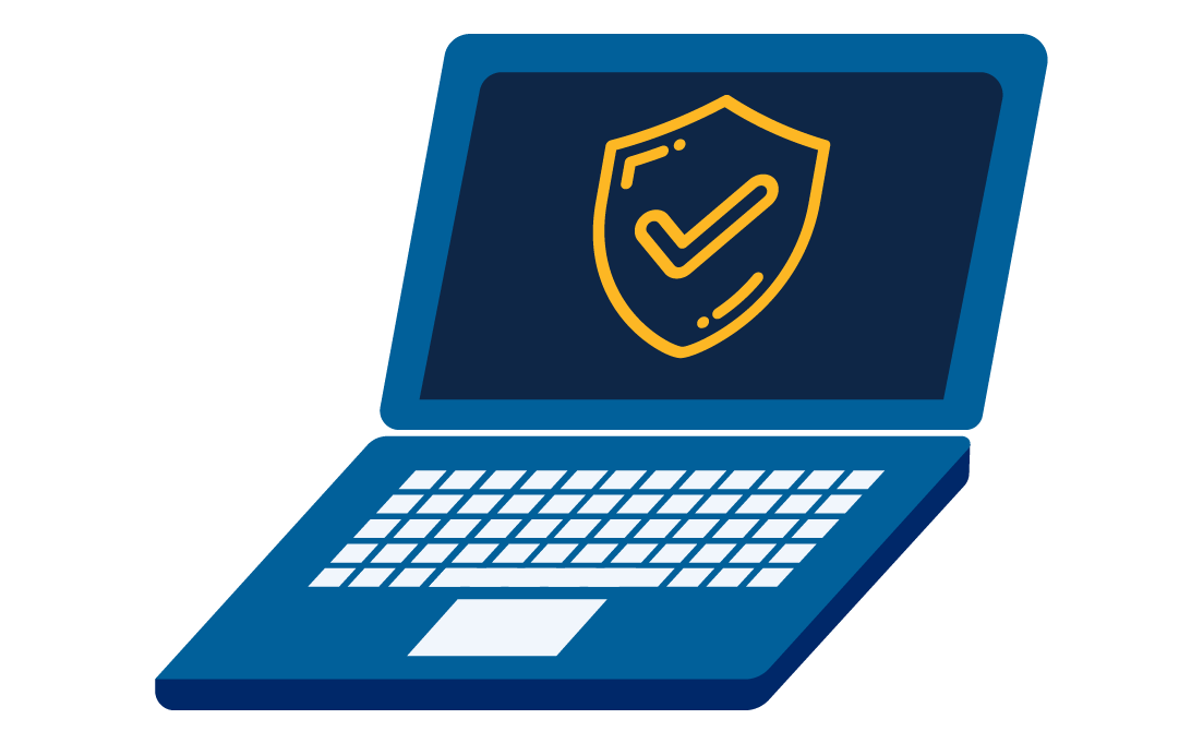 Fartölva með öryggismerki á skjánum.