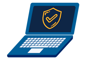 Fartölva með öryggismerki á skjánum.