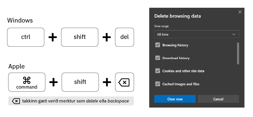 Eyða vafrasögu í Windows og Apple