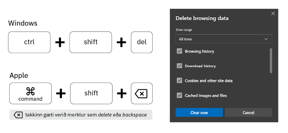 Eyða vafrasögu í Windows og Apple