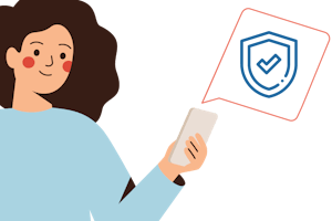 Manneskja horfir á símann sinn og úr honum er öryggismerki.