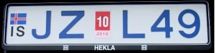 Mynd af íslenskri bílnúmeraplötu