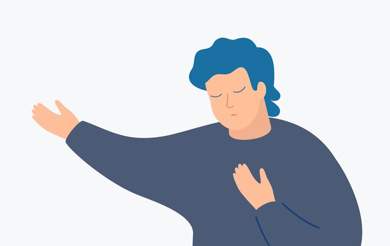 Maður með útrétta hendi.