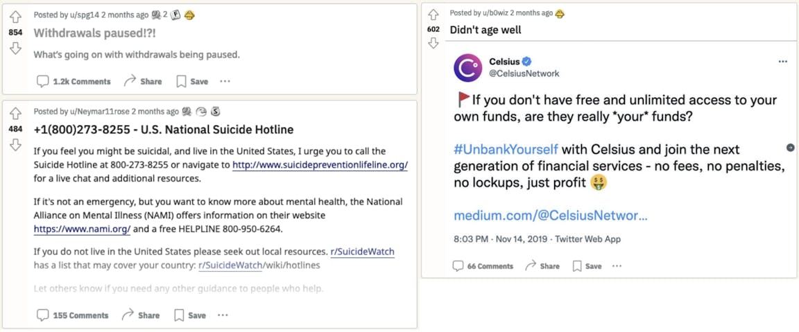 Some trending posts on the subreddit r/CelsiusNetwork