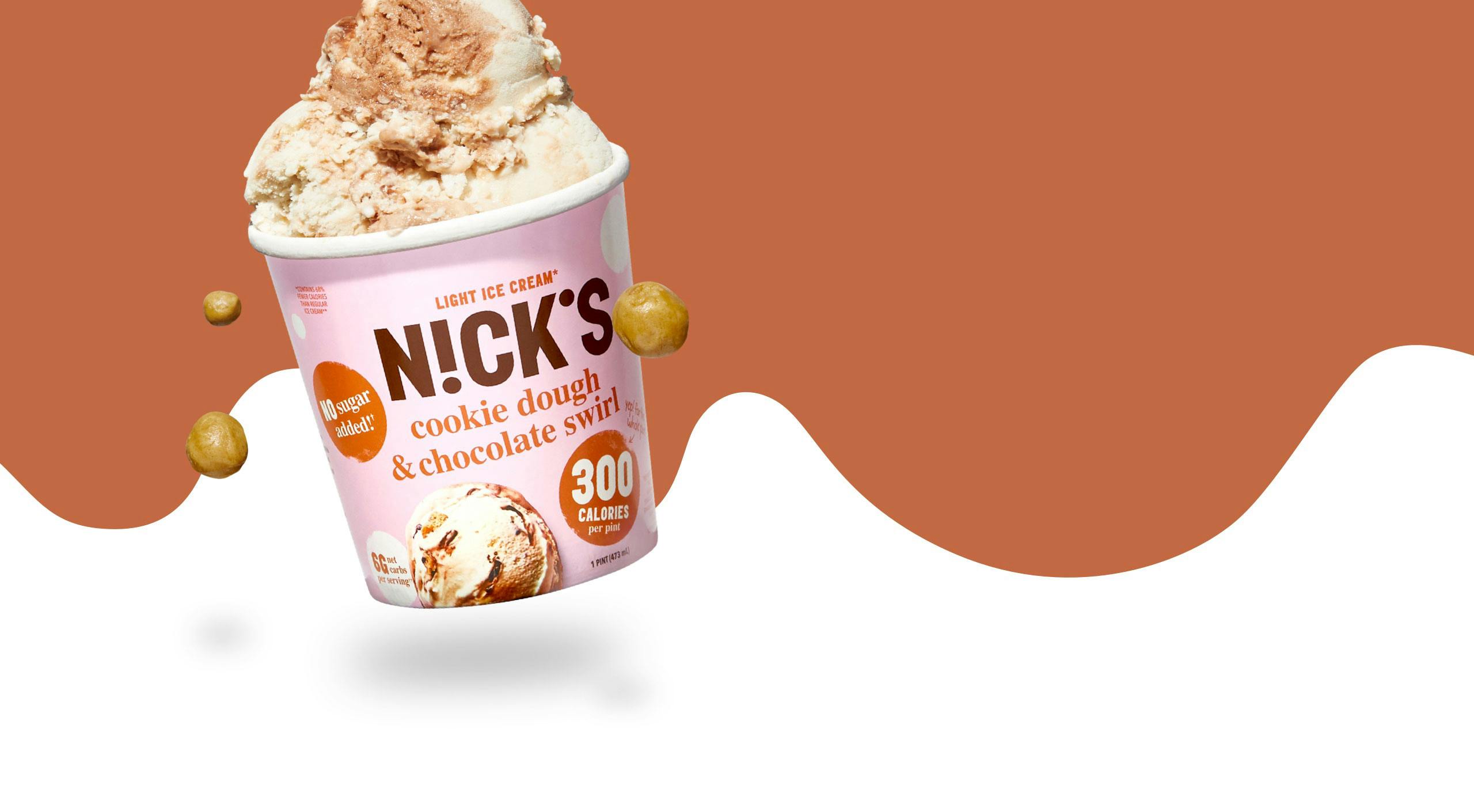 Pint of cookie dough and chocolate swirl ice cream