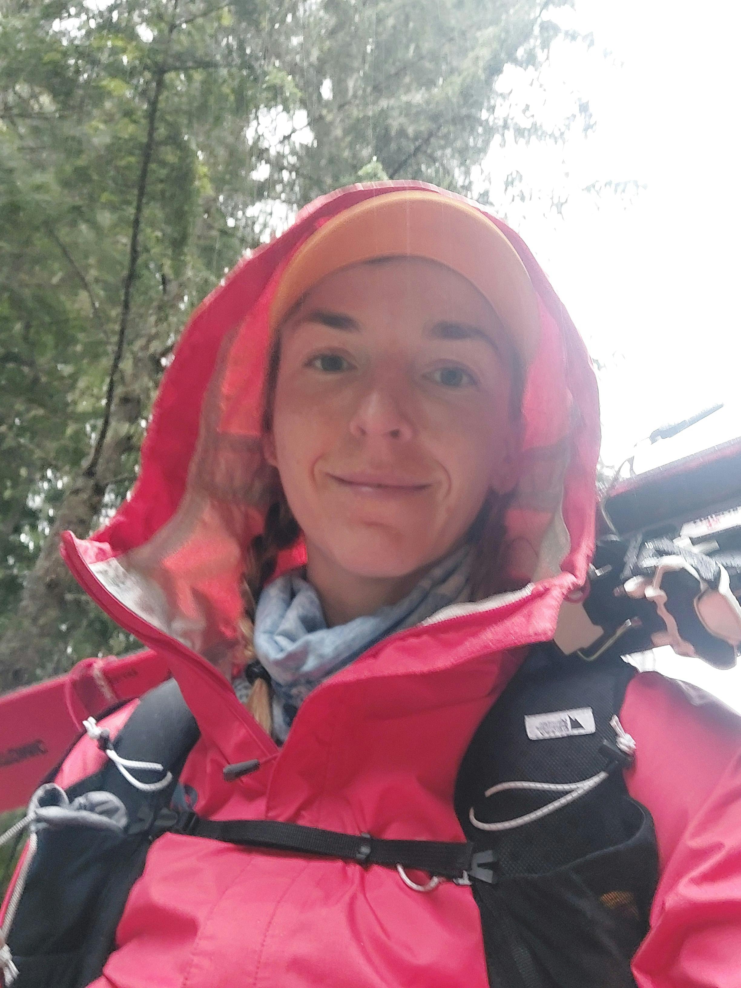 The author suffering in the rain.