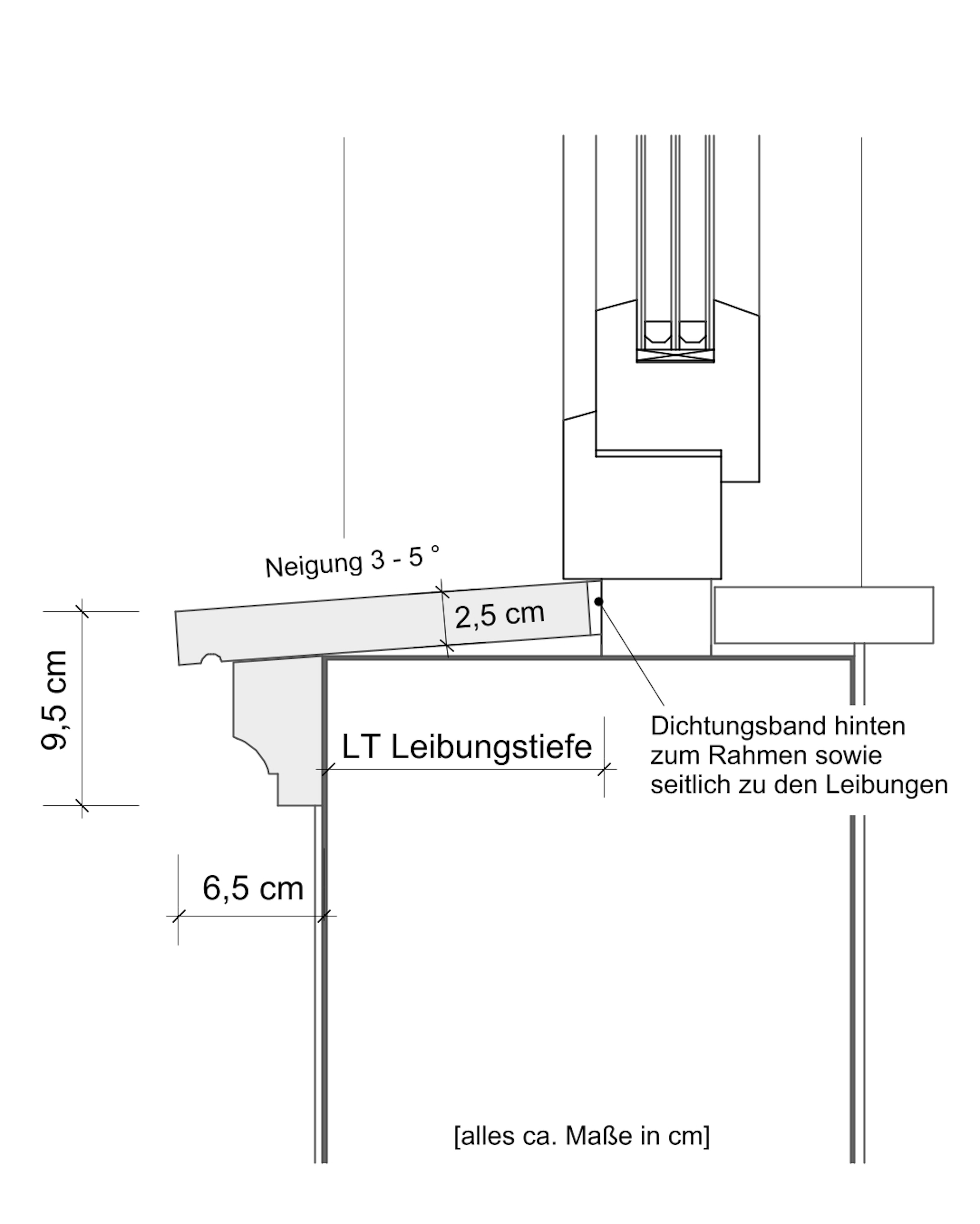 Querschnittszeichnung Fensterbank außen SLB 545