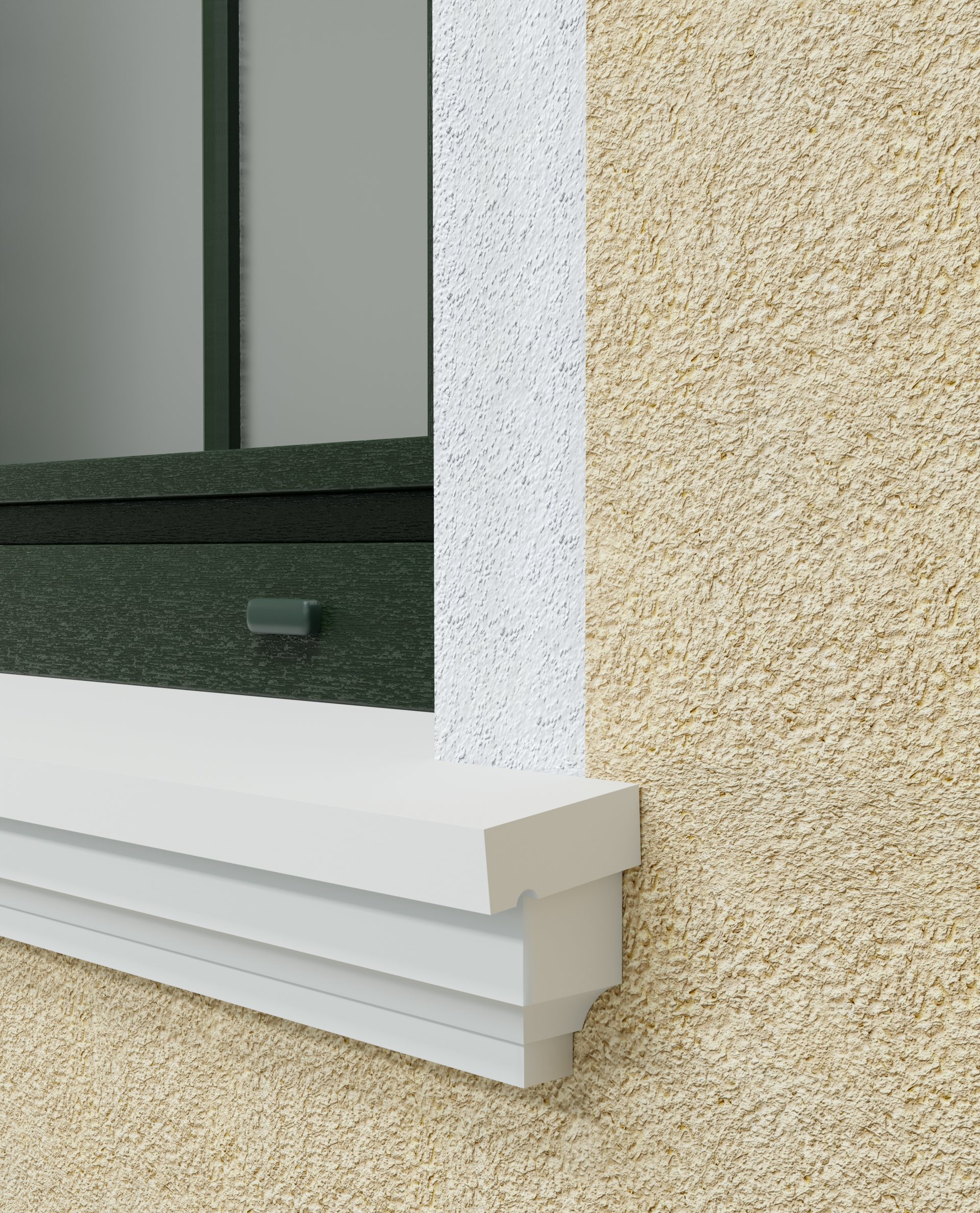 Profilierte Betonfensterbank SLB 545 an einer Putzfassade