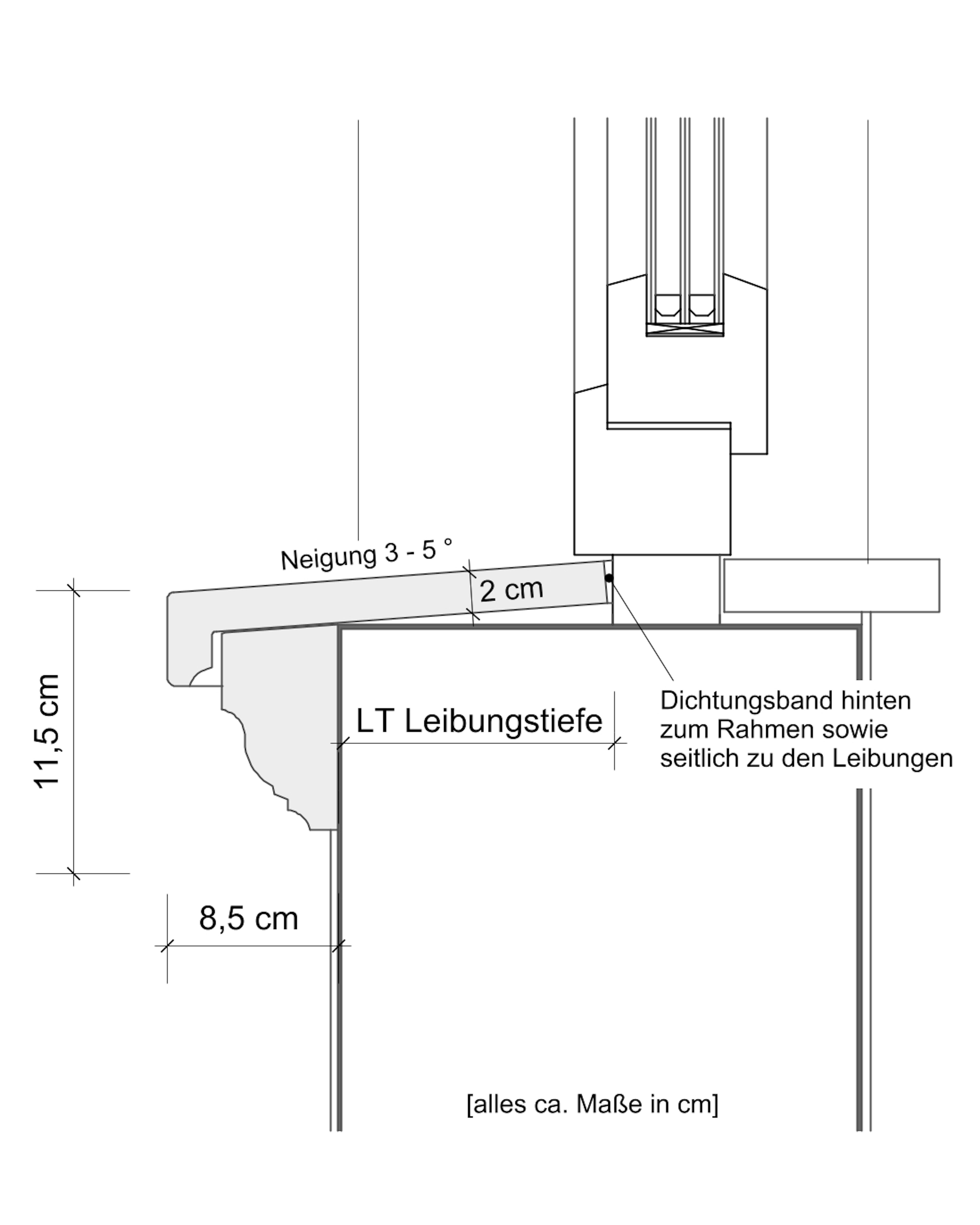 Querschnittszeichnung Außenfensterbank SLB 550