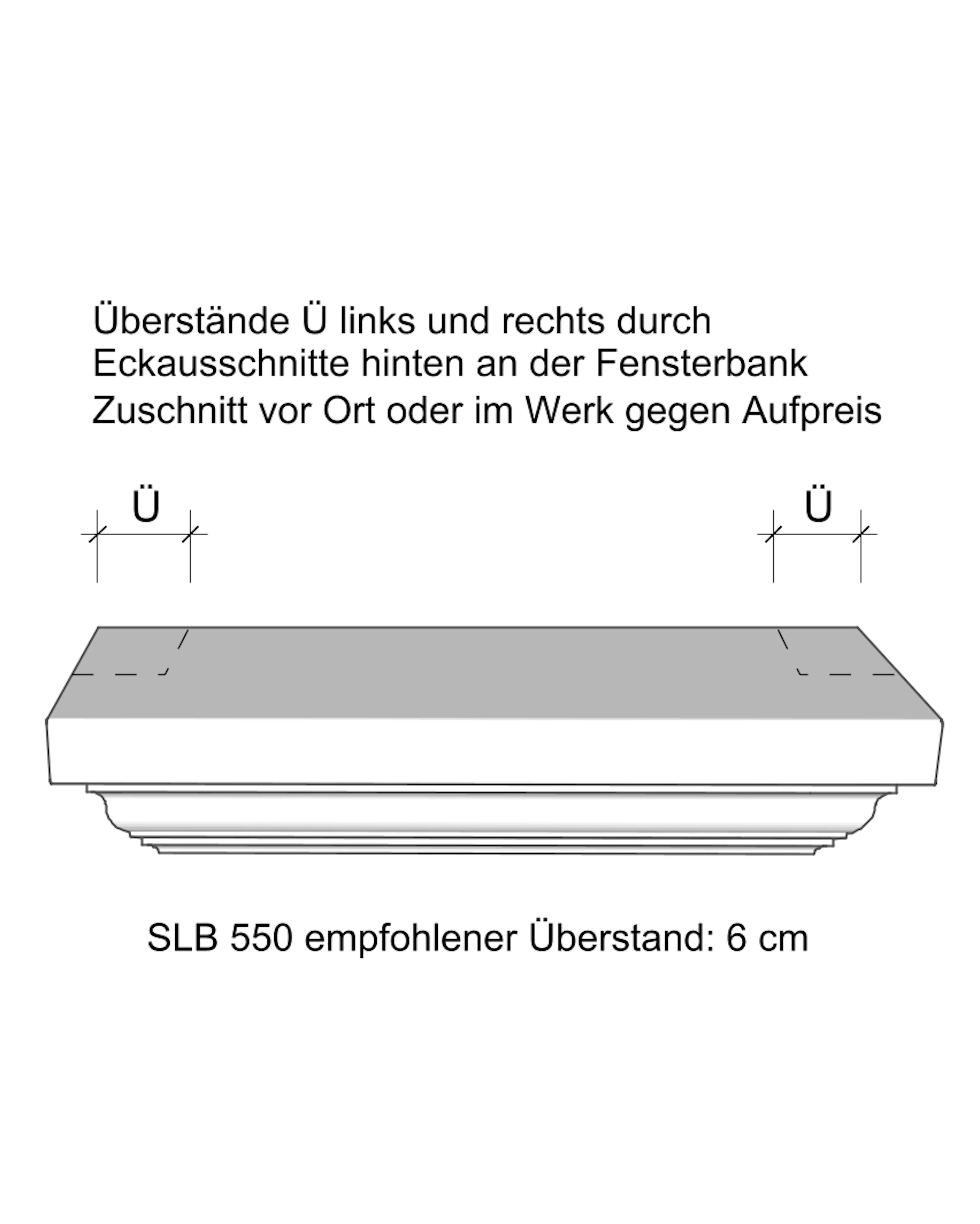 Ansichtszeichnung Fensterbank Niessen Beton SLB 550