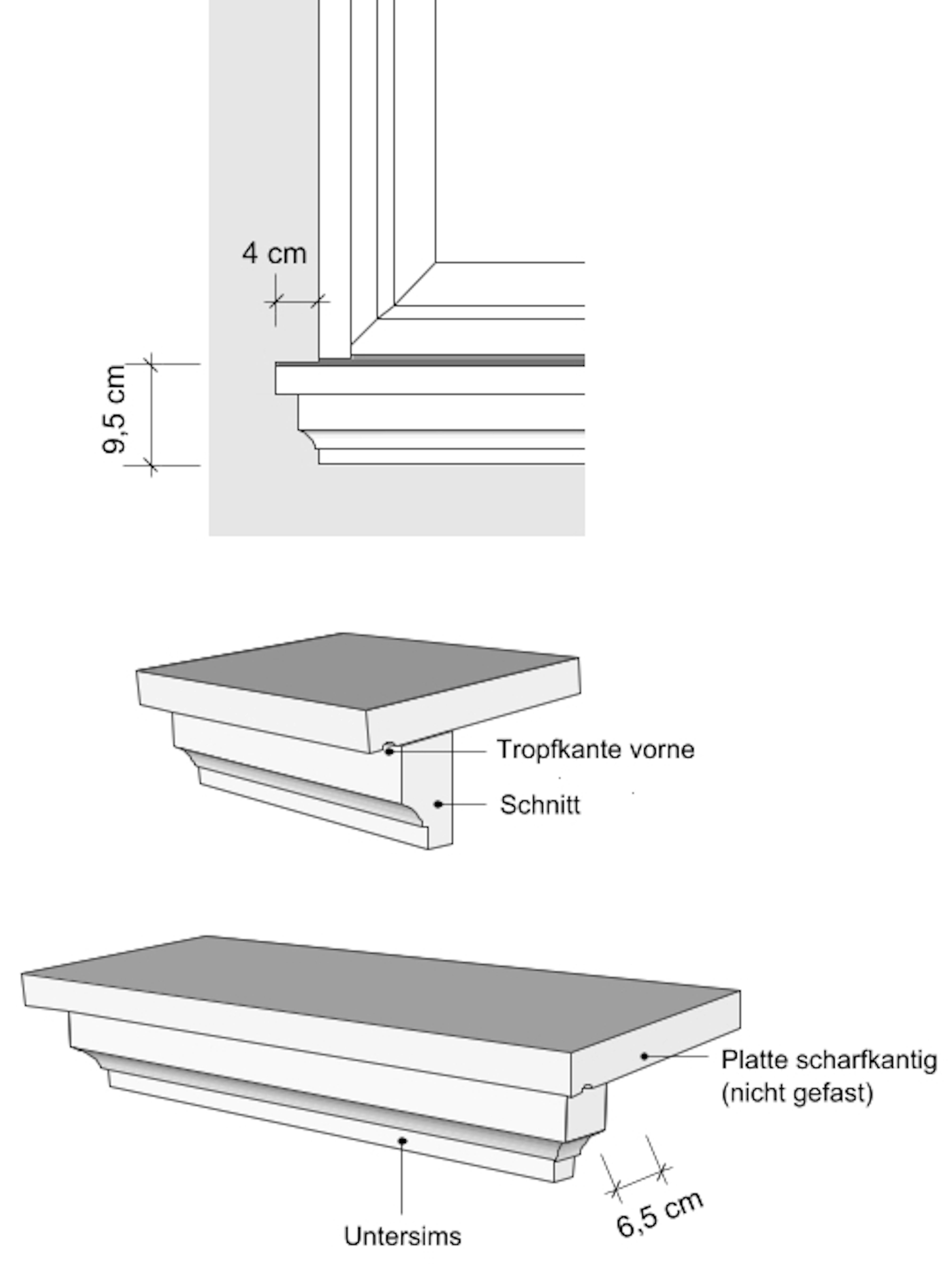 Ansichten abgestufte Betonfensterbank SLB 545 