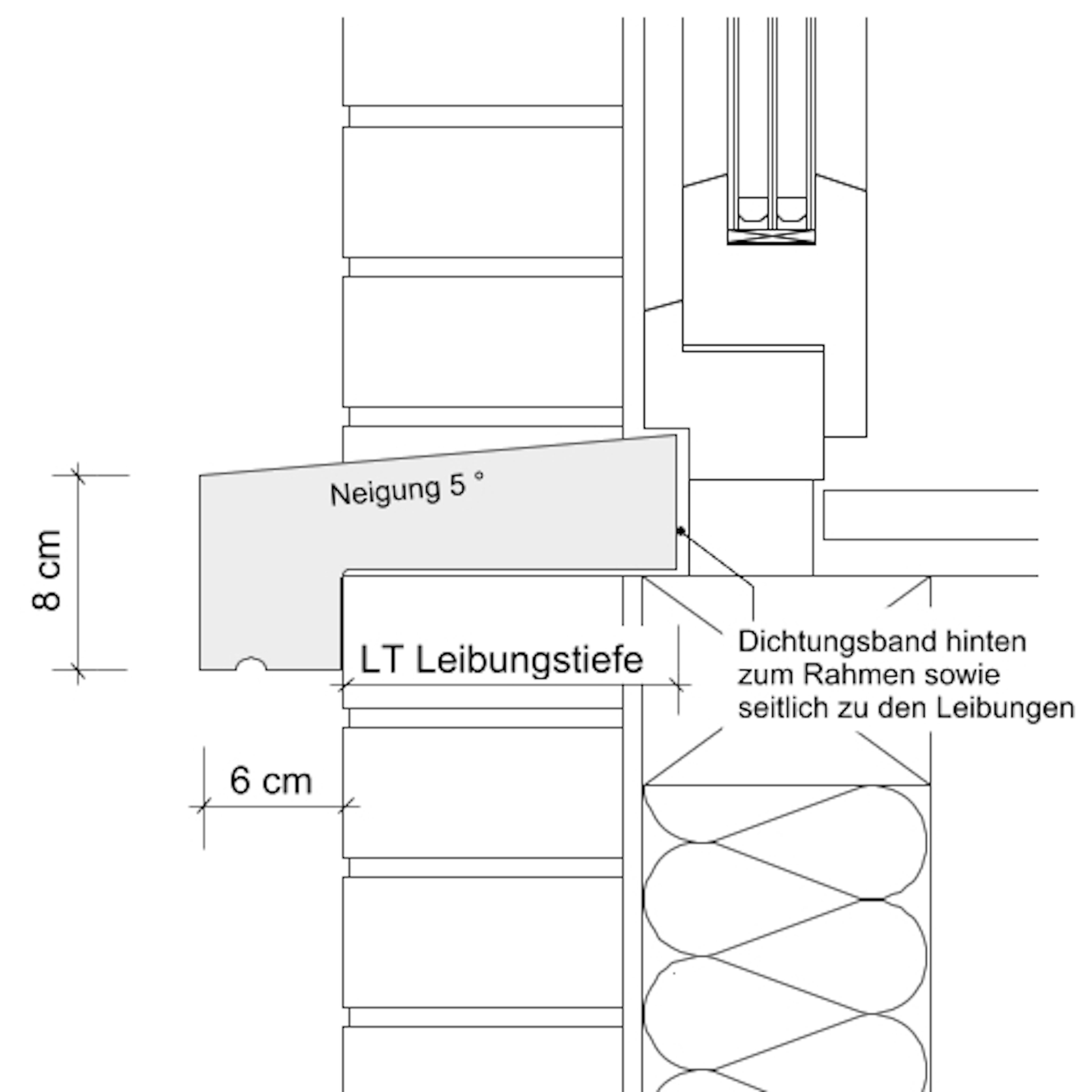 Schnittzeichnung Massiv-Fensterbank WSB 850 