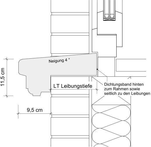 Schnittzeichnung Massivfensterbank WSB 200