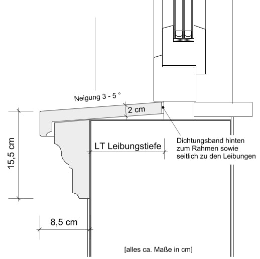 Zeichnung Außenfensterbank SLB 500 im Schnitt