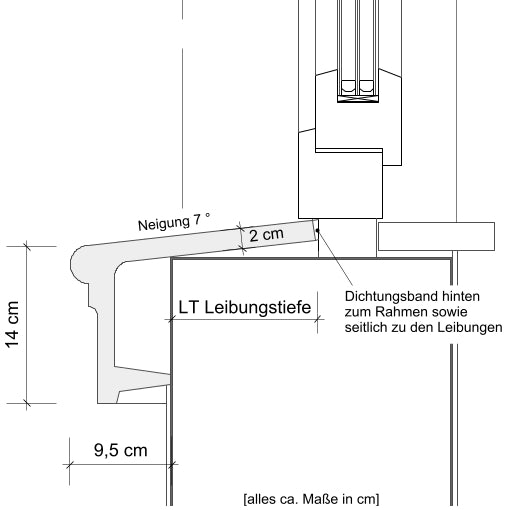 Zeichnung Betonfensterbank SLB 100 im Schnitt