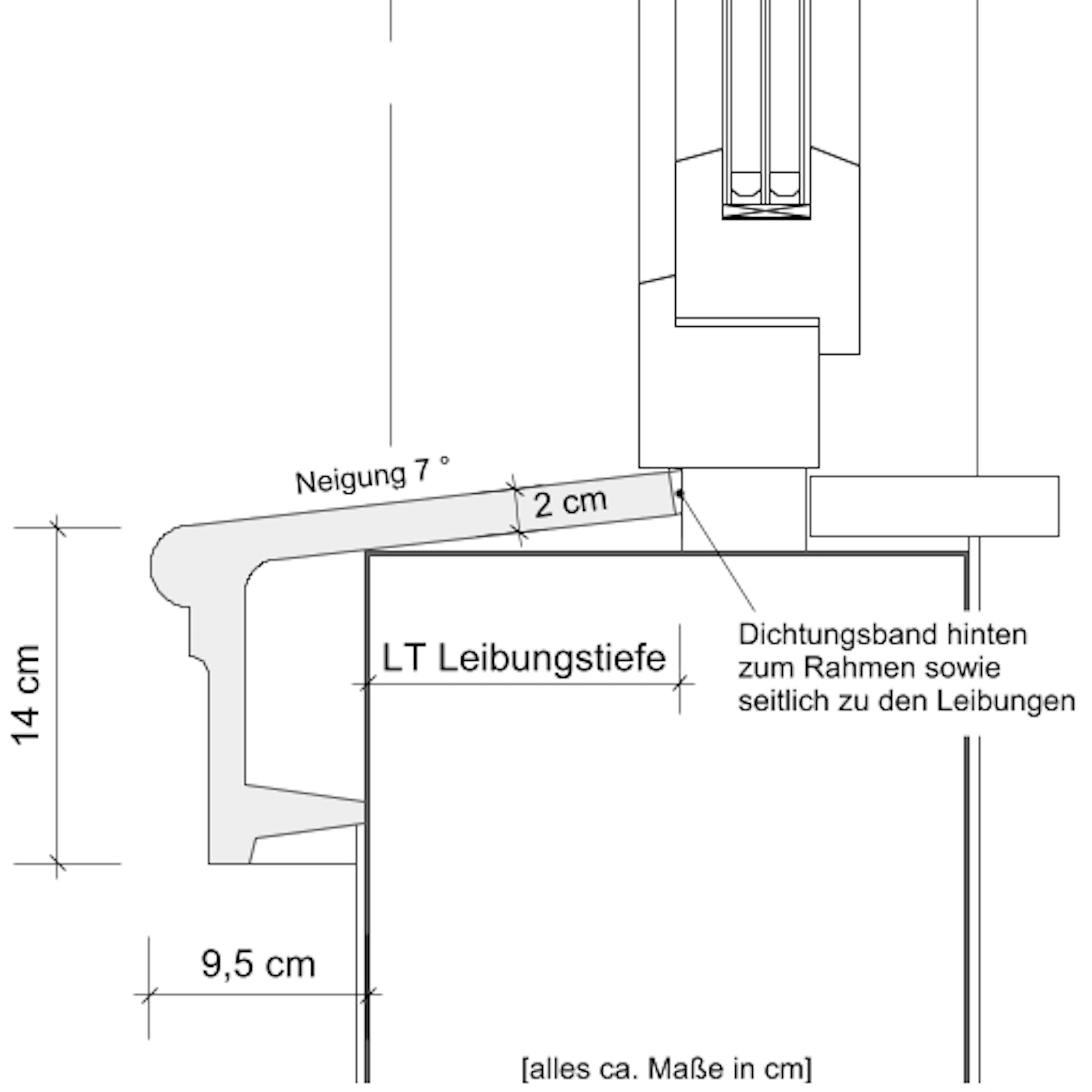 Zeichnung Betonfensterbank SLB 100 im Schnitt