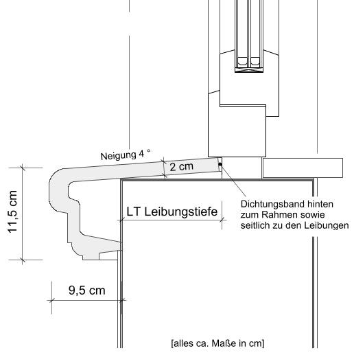 Zeichnung Außenfensterbank SLB 200 Niessen Beton im Schnitt