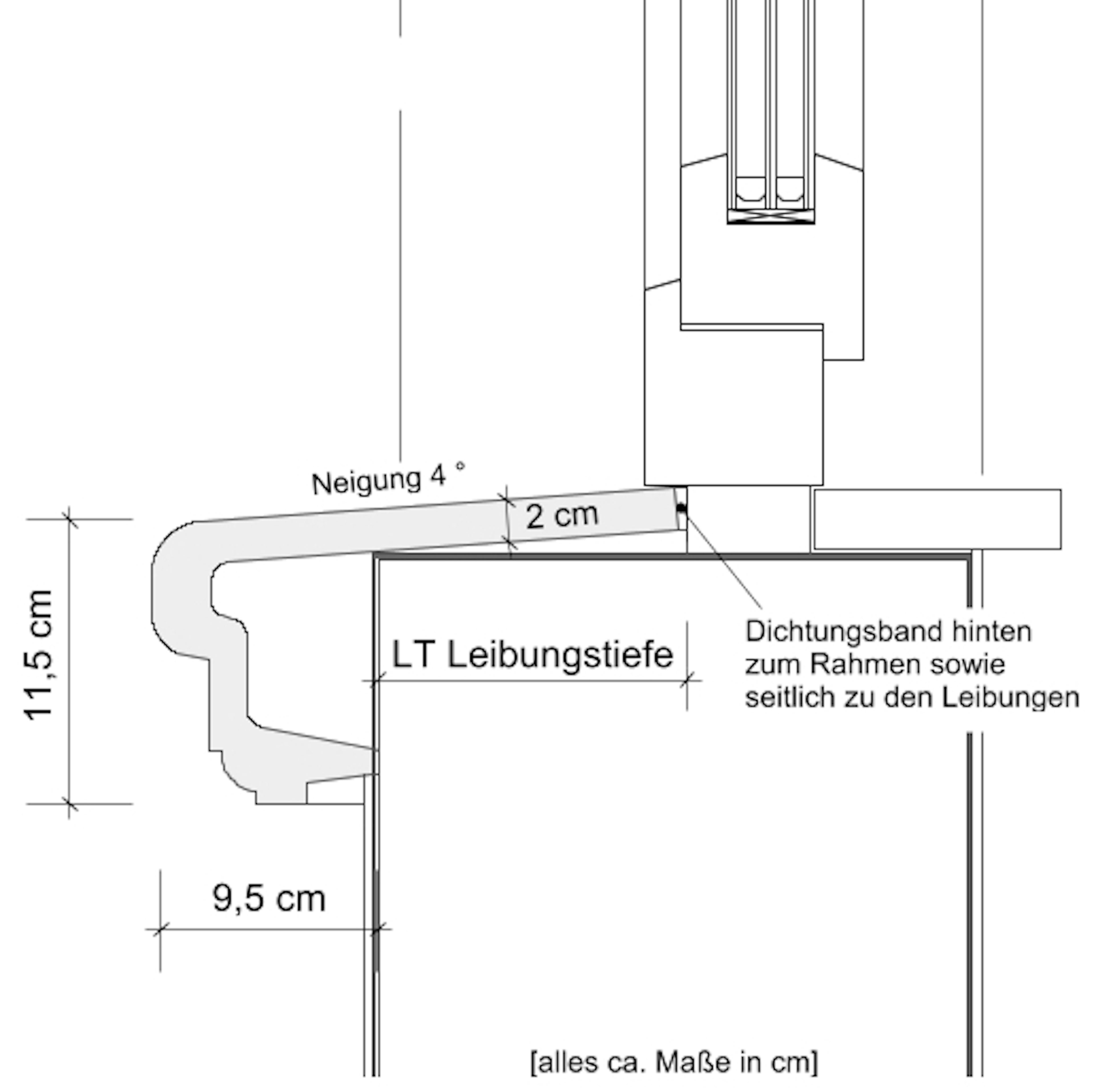 Zeichnung Außenfensterbank SLB 200 Niessen Beton im Schnitt