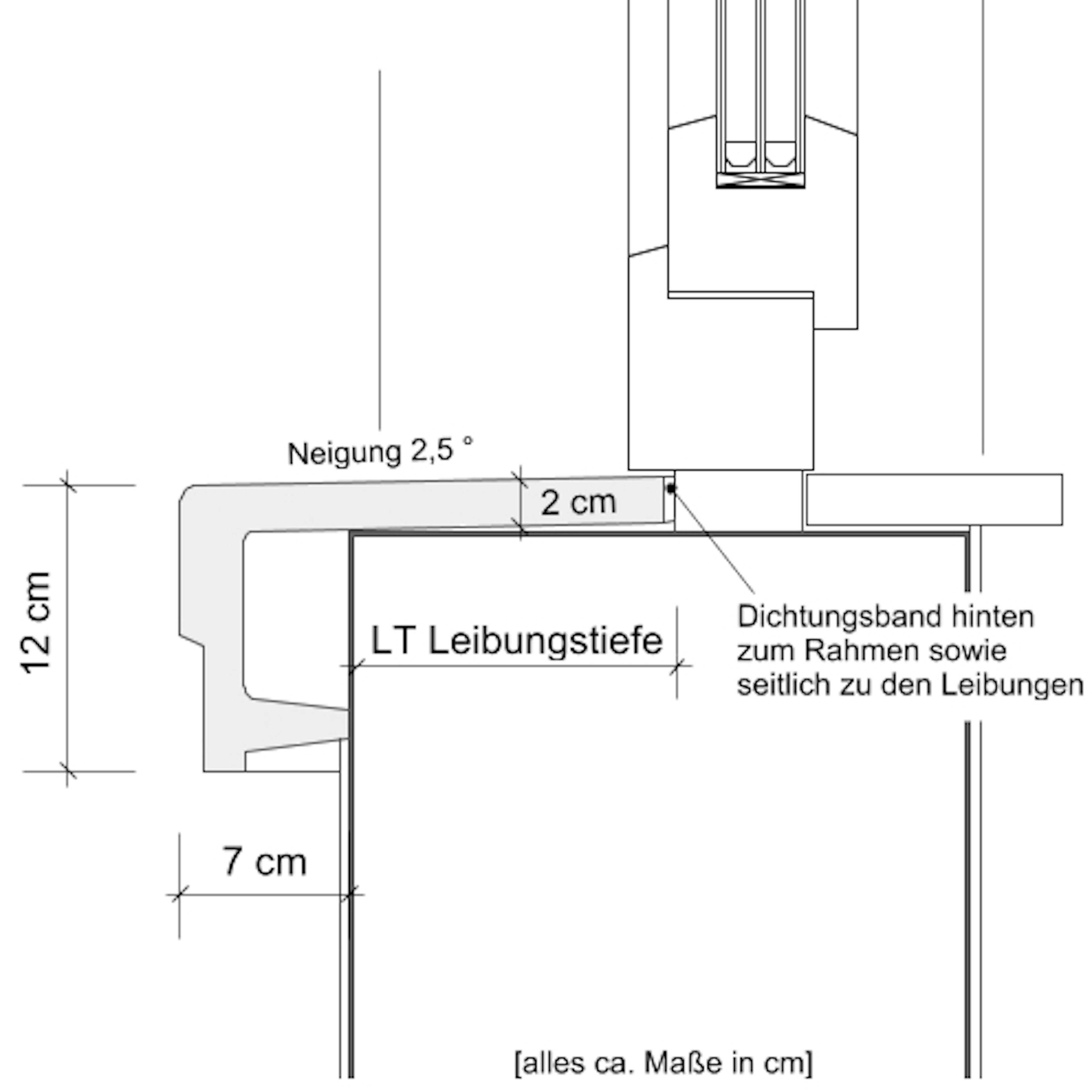 Zeichnung Scharrierte Betonfensterbank SLB 300 - Schnitt