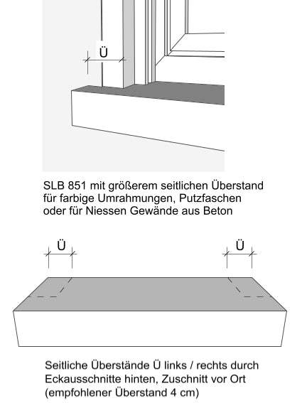 Fensterbank außen SLB 851 Zeichnung - seitliche Überstände