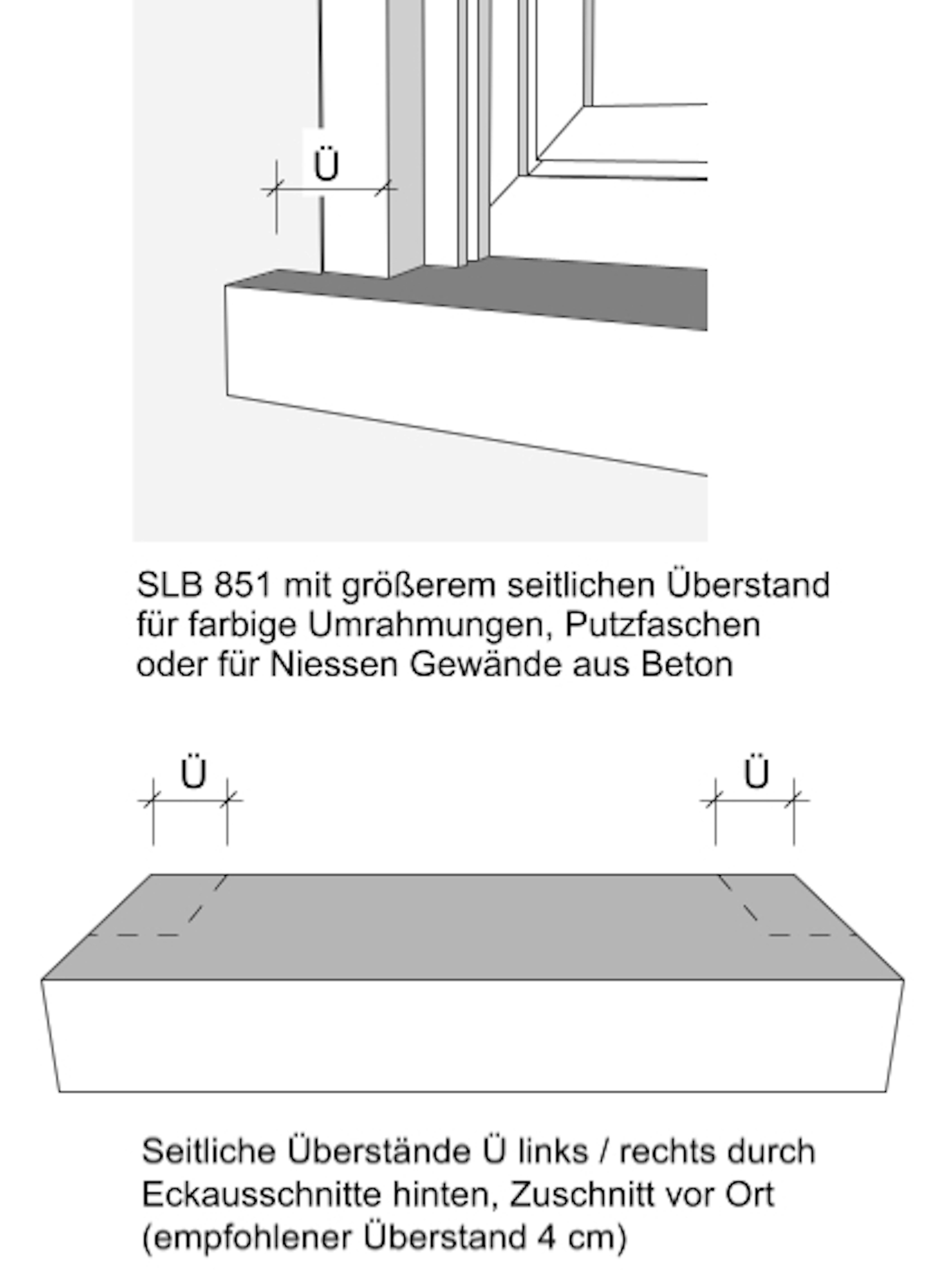 Fensterbank außen SLB 851 Zeichnung - seitliche Überstände