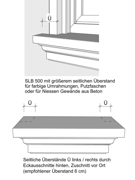 Fensterbank außen SLB 500 Zeichnung - seitliche Überstände