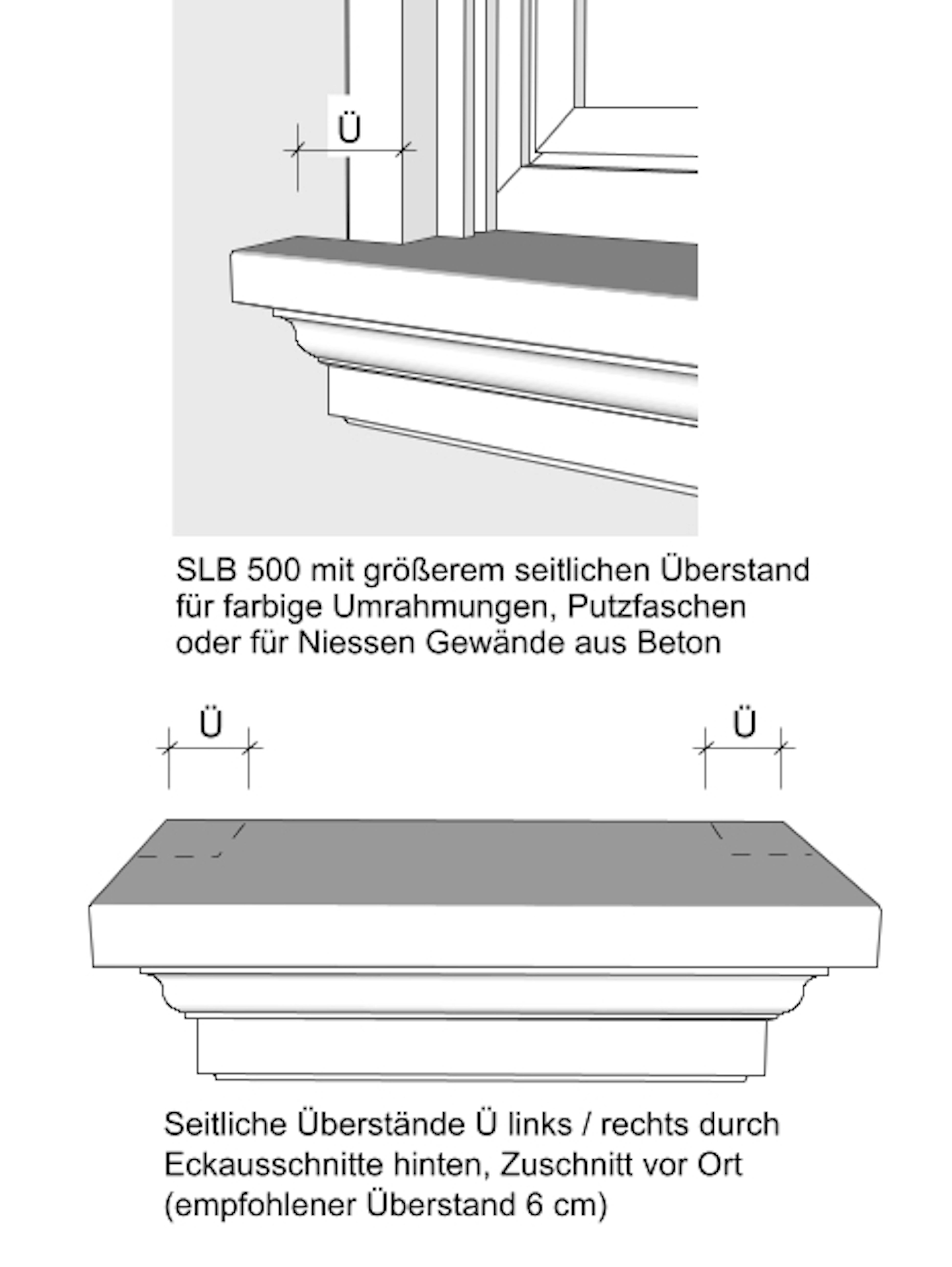 Fensterbank außen SLB 500 Zeichnung - seitliche Überstände
