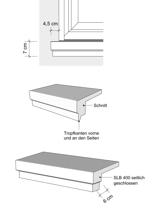 Fensterbank SLB 400 Zeichnung - Ansichten von vorne