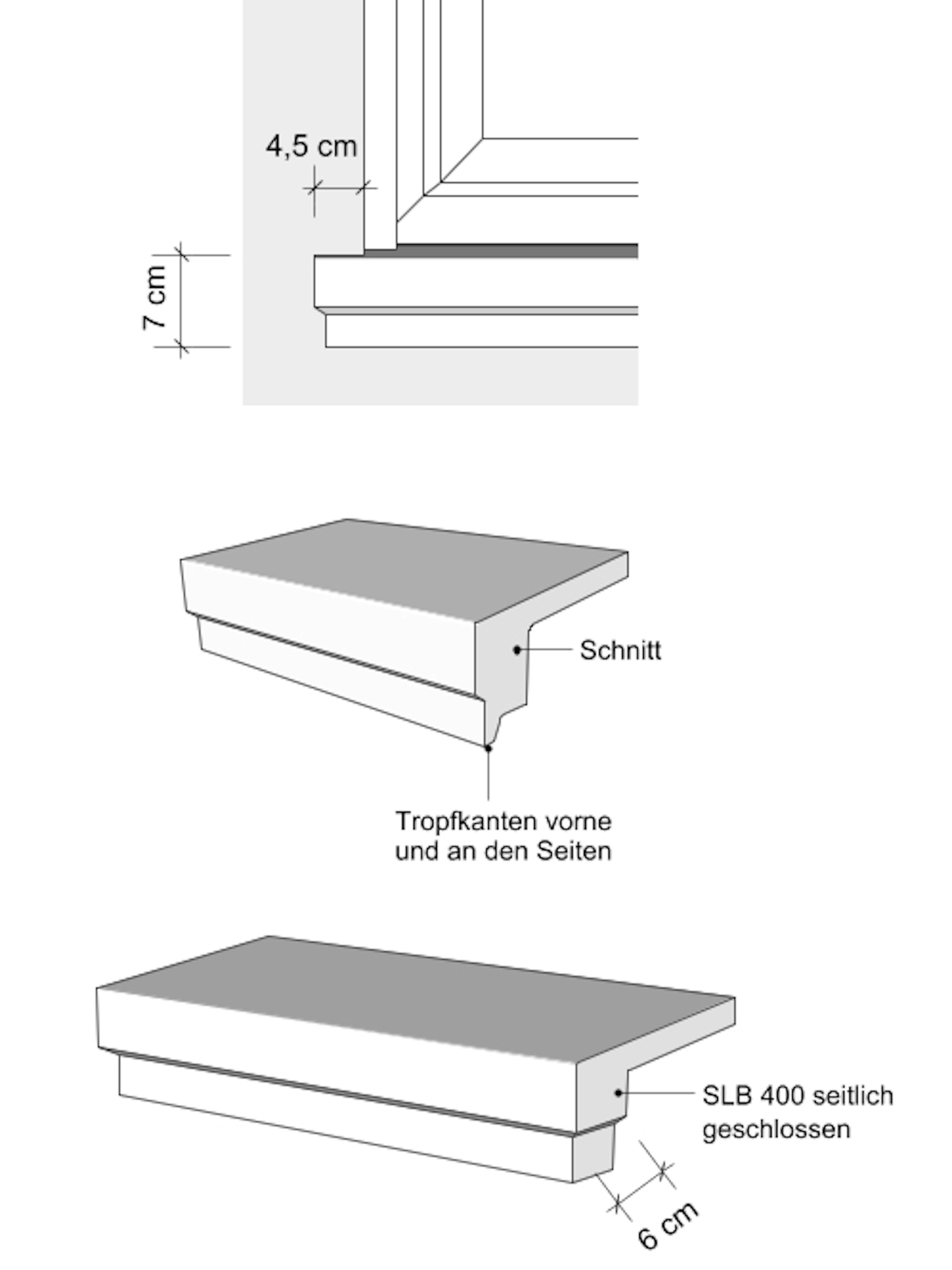 Fensterbank SLB 400 Zeichnung - Ansichten von vorne