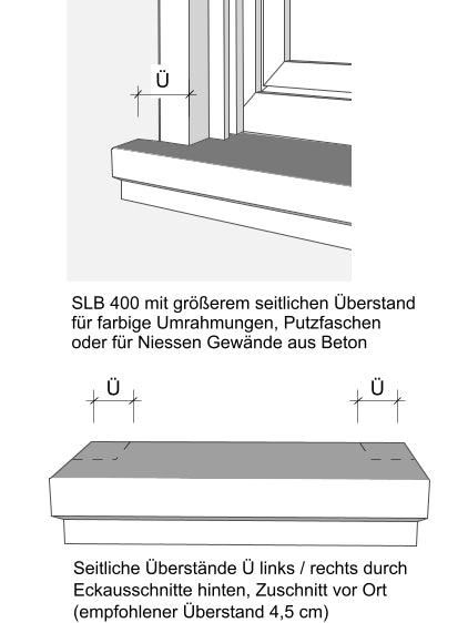 Fensterbank SLB 400 Zeichnung - seitliche Überstände