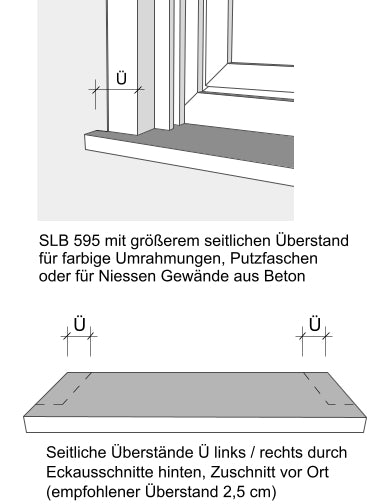 Fensterbank Beton SLB 595 - seitliche Überstände