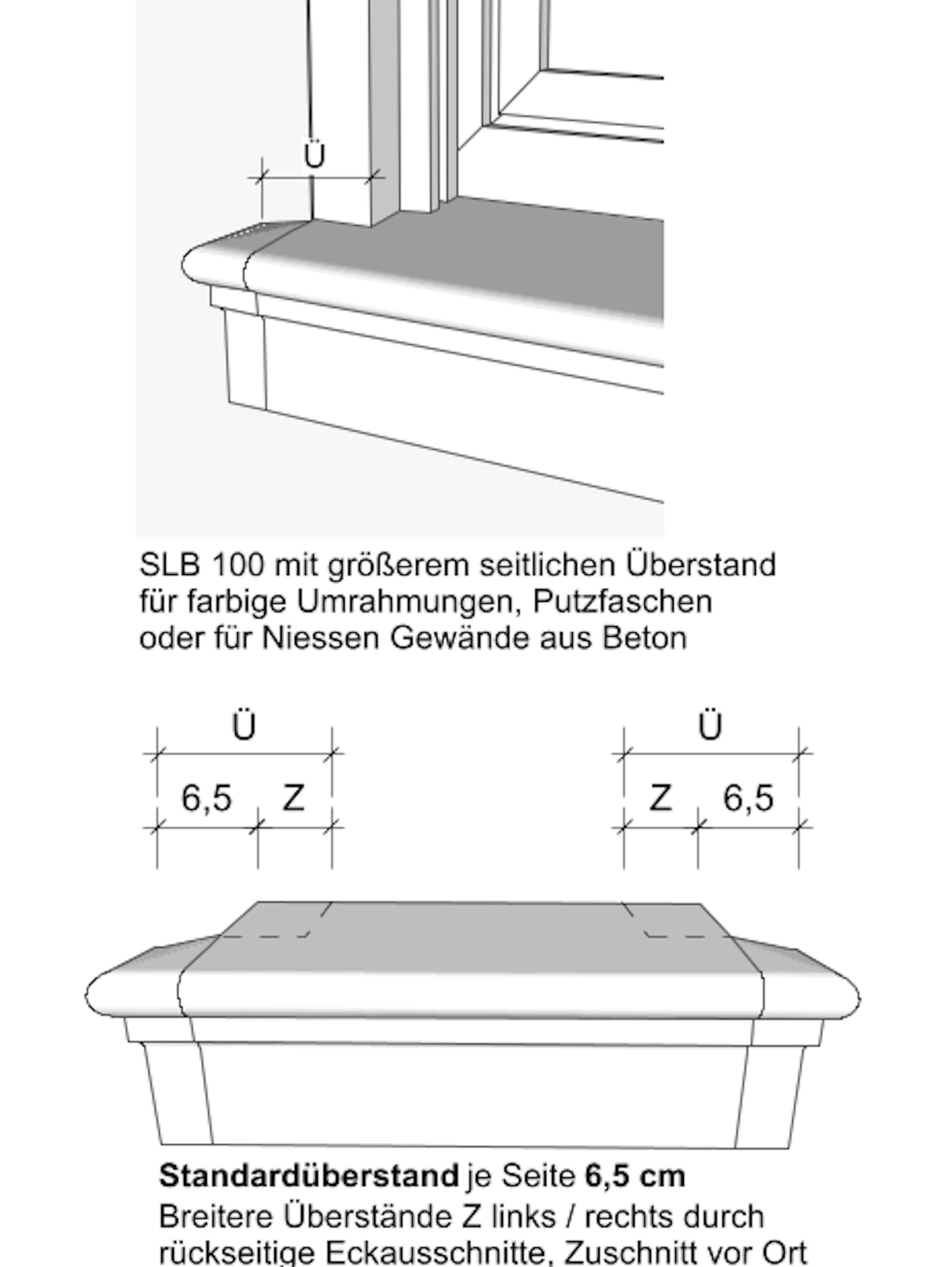 Betonfensterbank SLB 100 Zeichnung _ Überstände