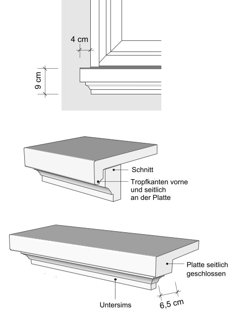 Zeichnungen Außenfensterbänke SLB 540 von vorne
