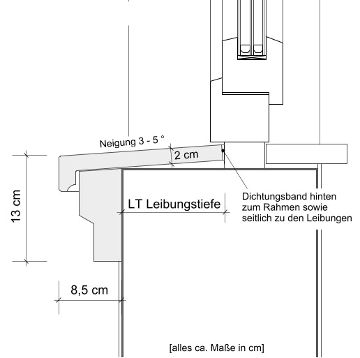 Moderne Betonfensterbank SLB 520 - Schnittzeichnung