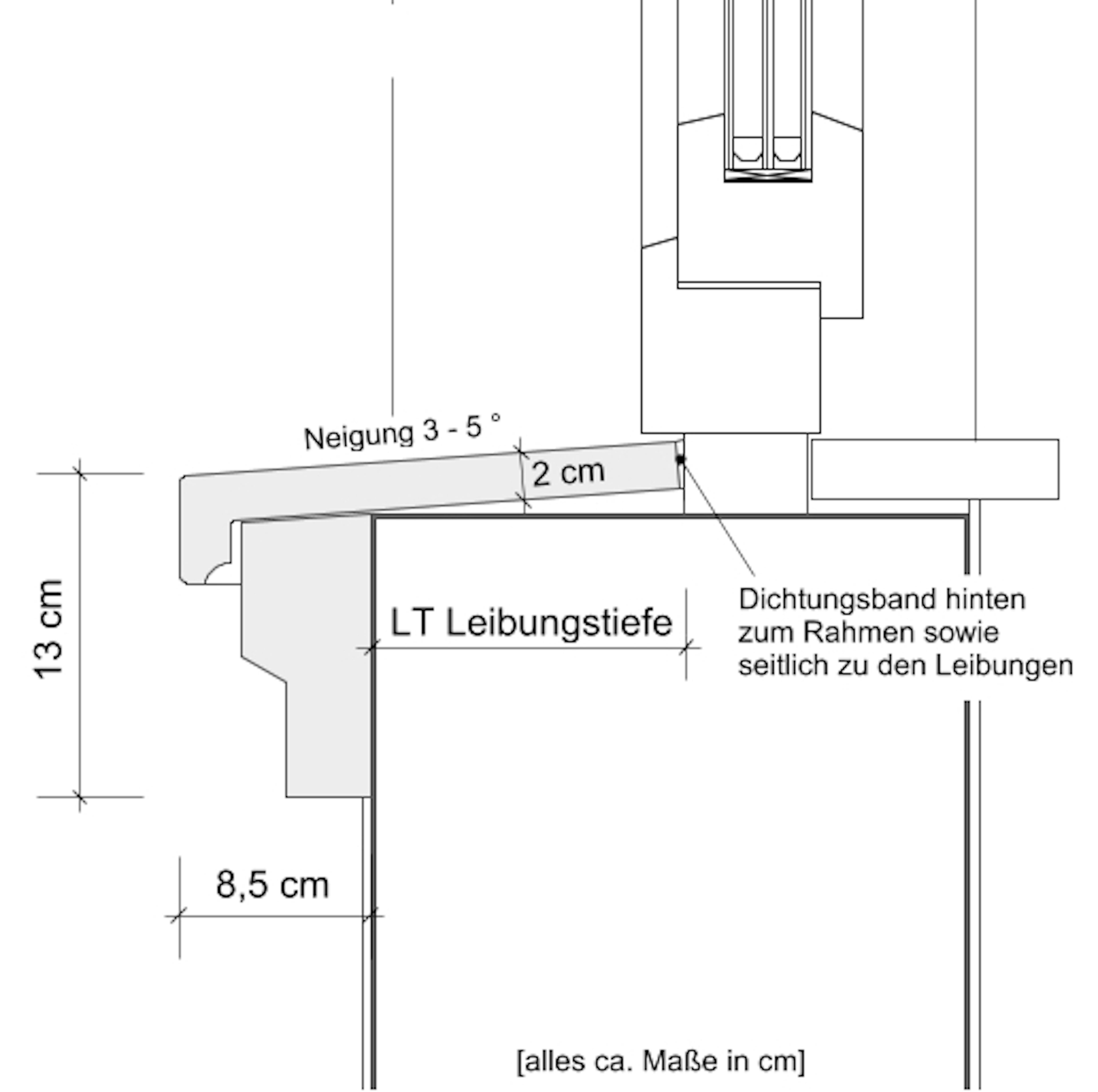 Moderne Betonfensterbank SLB 520 - Schnittzeichnung