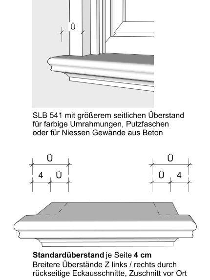 Zeichnungen seitliche Überstände geschwungene Außenfensterbänke SLB 541