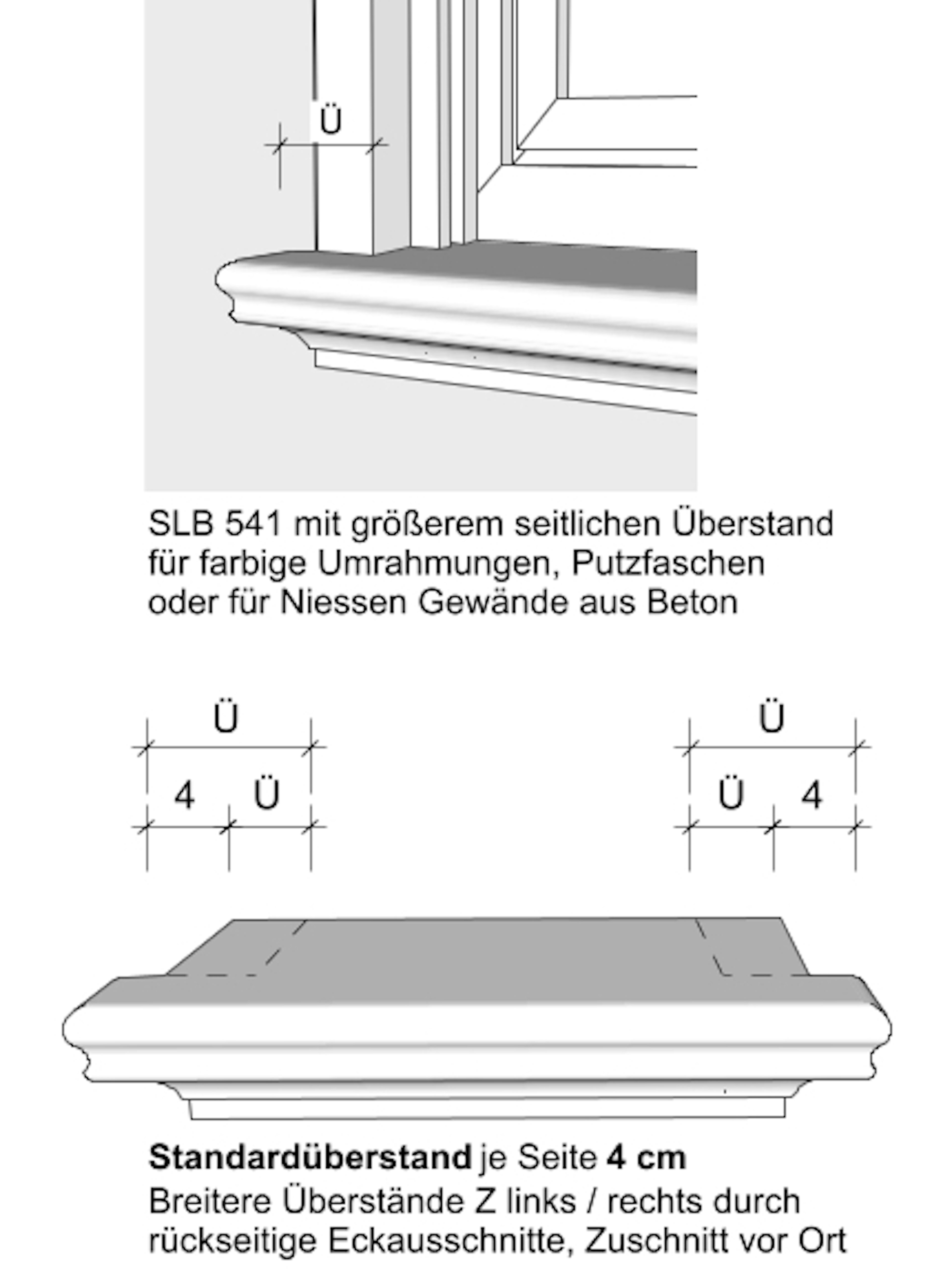 Zeichnungen seitliche Überstände geschwungene Außenfensterbänke SLB 541 