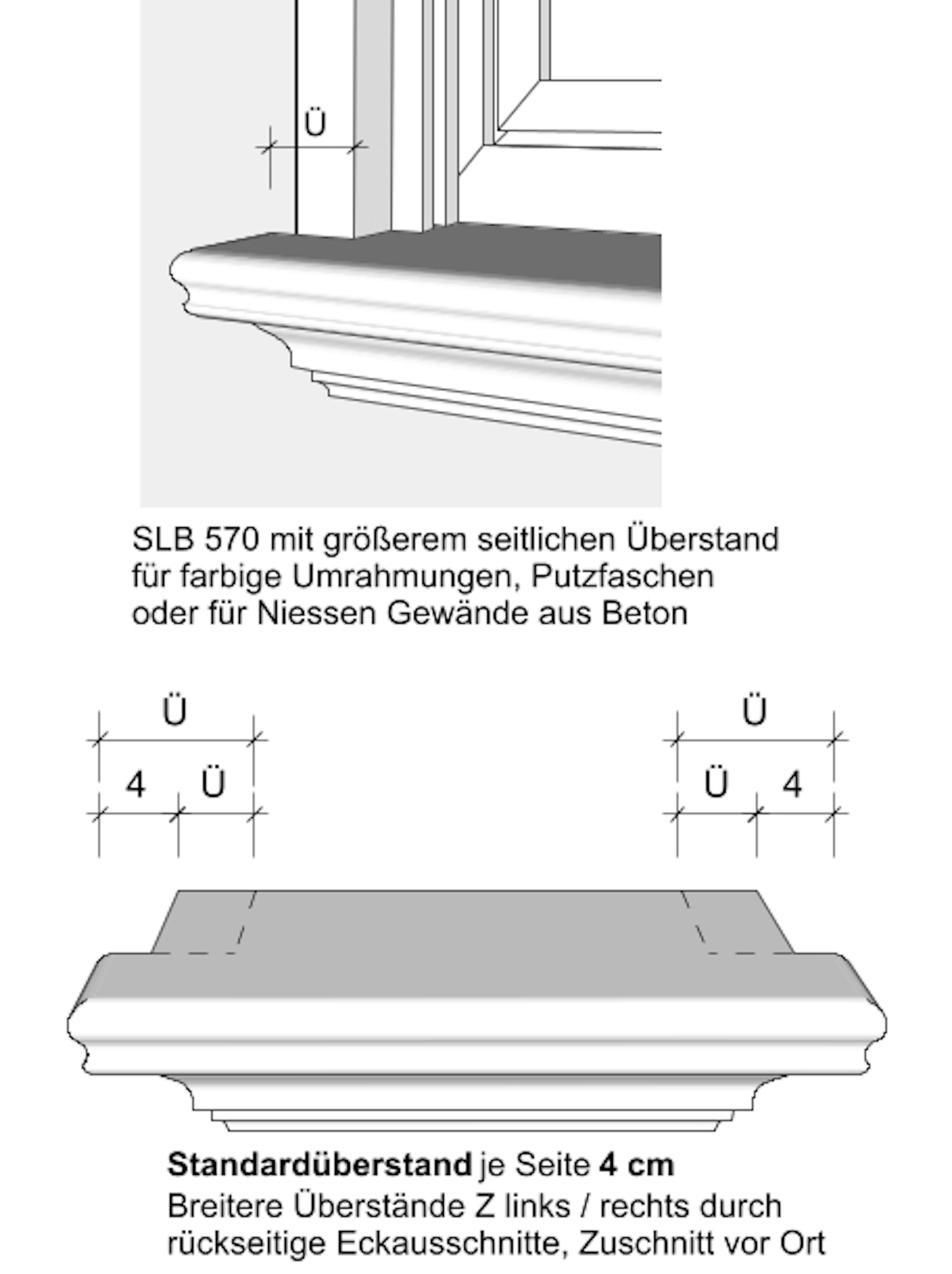 Seitliche Überstände Fensterbank außen SLB 570 