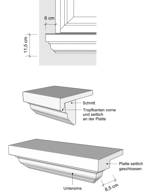 Zeichnungen Ansichten Fensterbank außen SLB 550