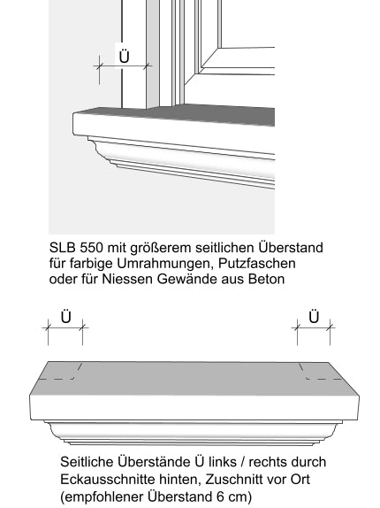 Zeichnung seitlicher Überstand Fensterbank außen SLB 550